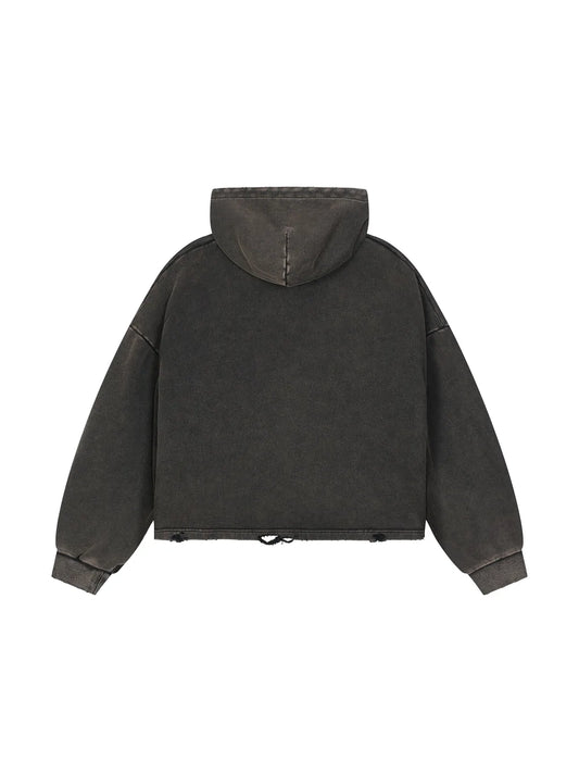 Vintage Washed Frayed-Hem Hoodie